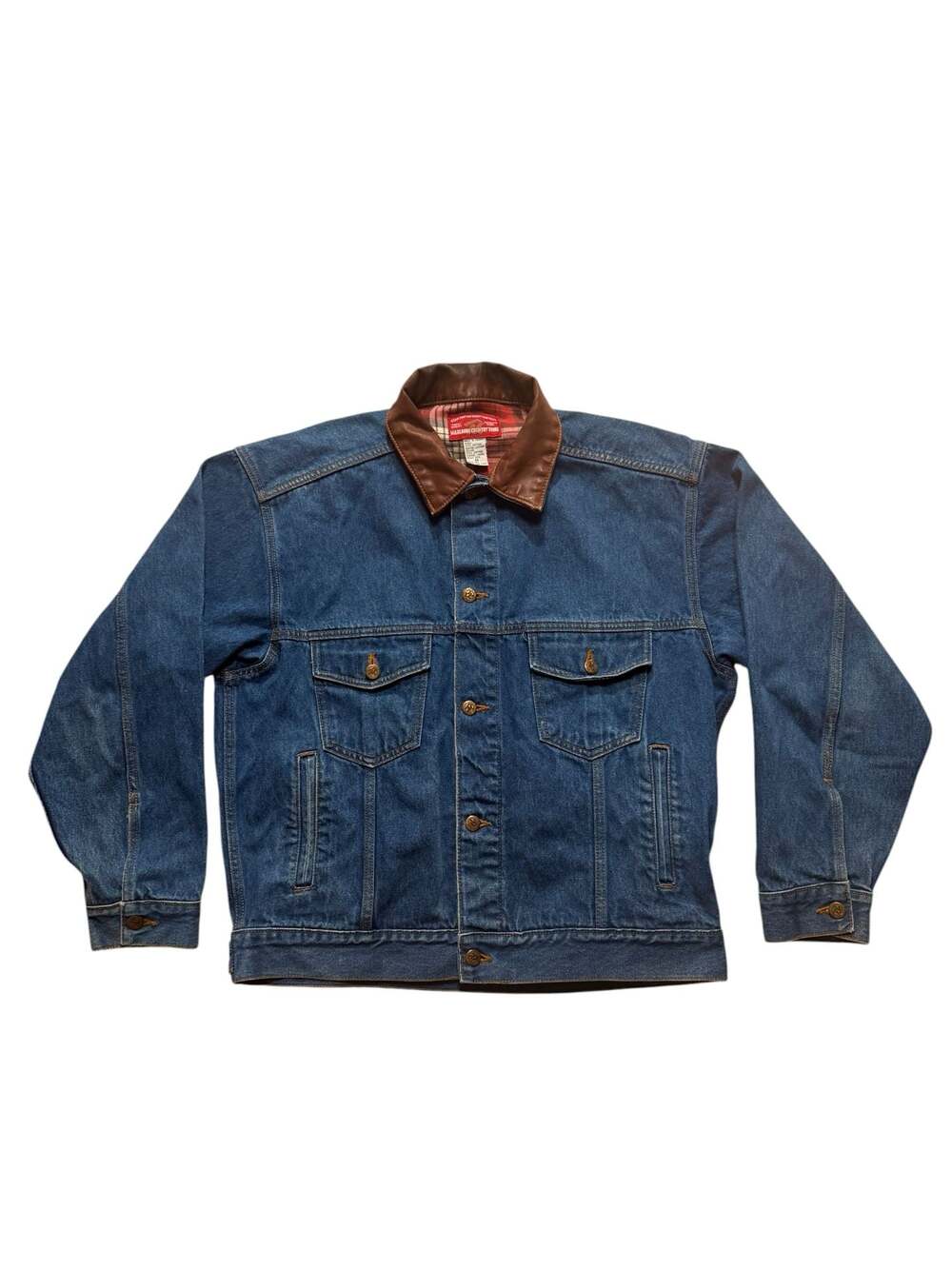 Vintage Marlboro Country Store Denim Trucker Jacket with Leather Collar Flannel